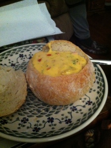 Homemade bread bowls and cheesy vegetable soup!